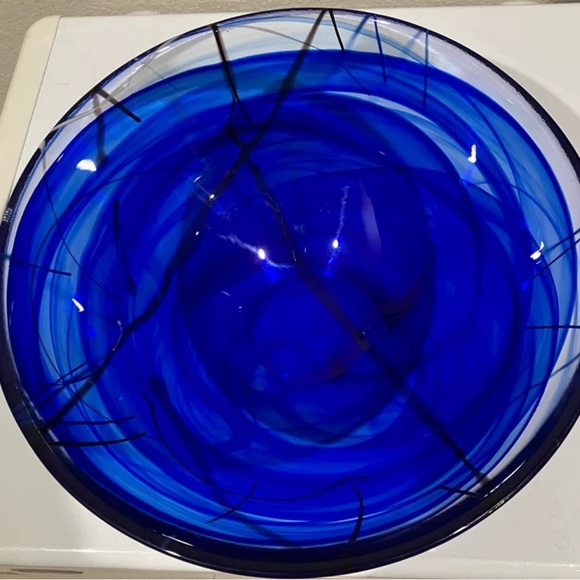 Stunning Kosta Boda Blue White Swirls 14-inch Serving Bowl - Made in Sweden